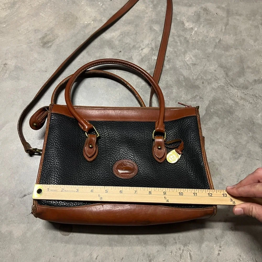 Dooney & Bourke All Weather Leather Vintage Satchel Crossbody Bag Black Tan